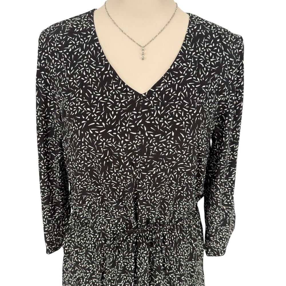 Garnet Hill Dress 4 Black White V Neck Tie Waist Boho Pockets 3/4 Sleeve Casual - Picture 4 of 15